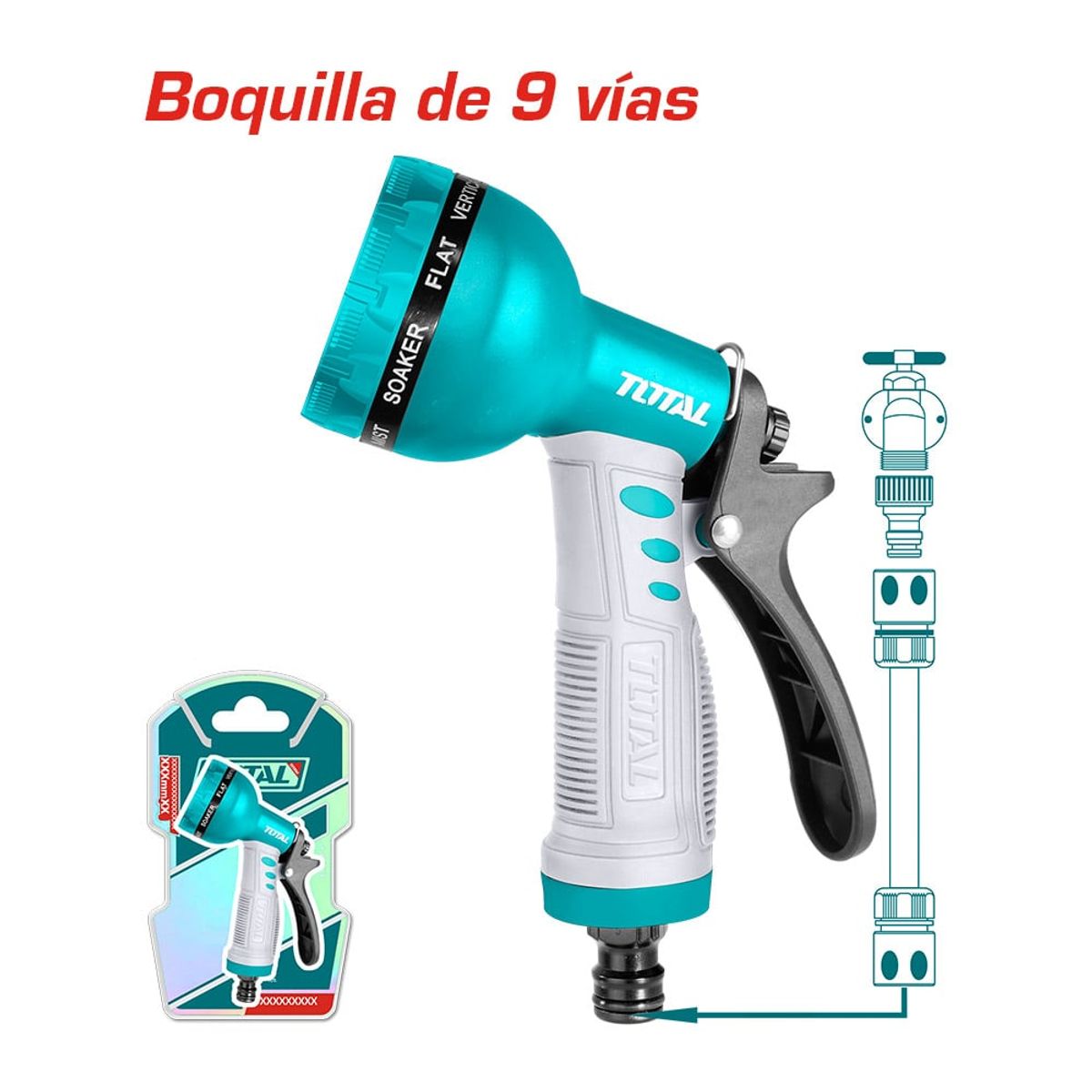 TOTAL TOOLS - Pistola para riego plástica 9 funciones Super TOTAL