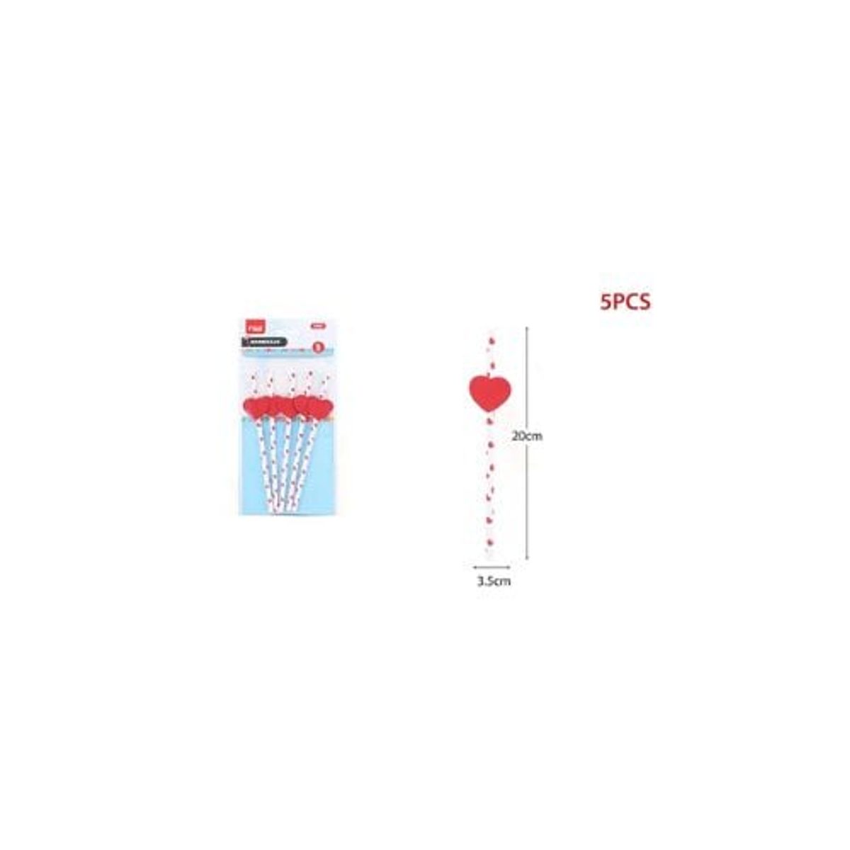 GENERICO - Bombillas De Papel Corazón Rojo 5 Pcs (Express)