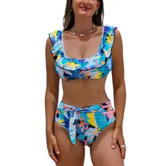 GLORIAHOON - Bikini Sexy Cintura Alta vuelos y lazo