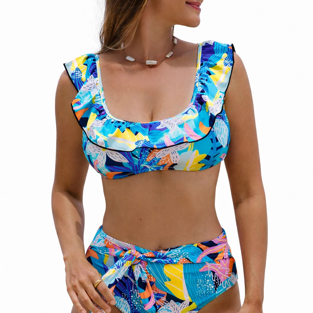 GLORIAHOON - Bikini Sexy Cintura Alta vuelos y lazo Gloriahoon