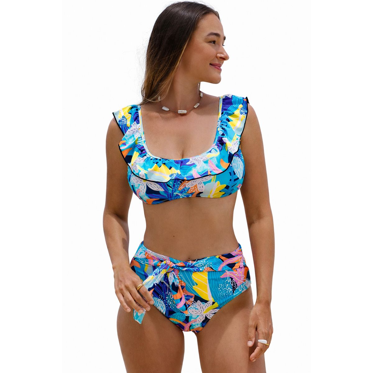 GLORIAHOON - Bikini Sexy Cintura Alta vuelos y lazo Gloriahoon