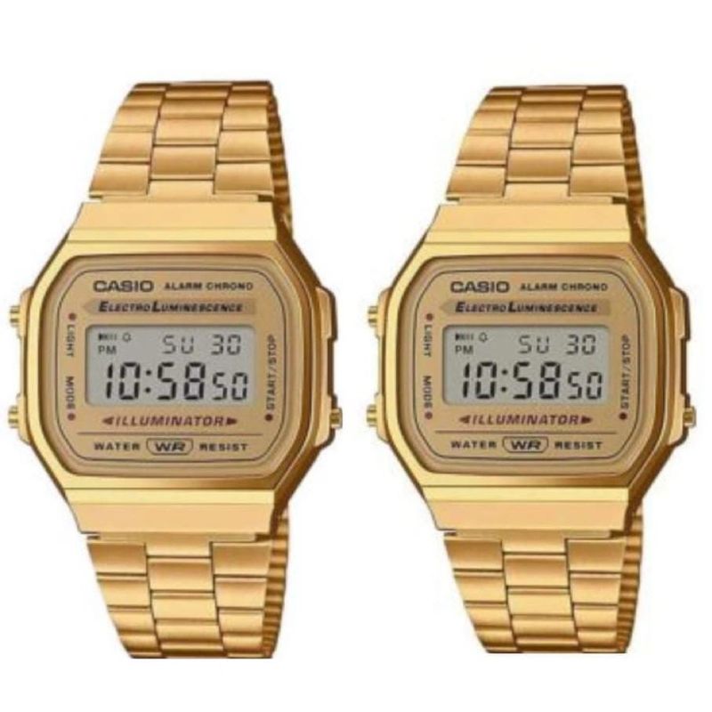 CASIO - Kit Parejas 2 Relojes A-168wg-9 Vintage Digital Metal
