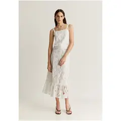 SCALPERS - Falda Midi Bordado Inglés White