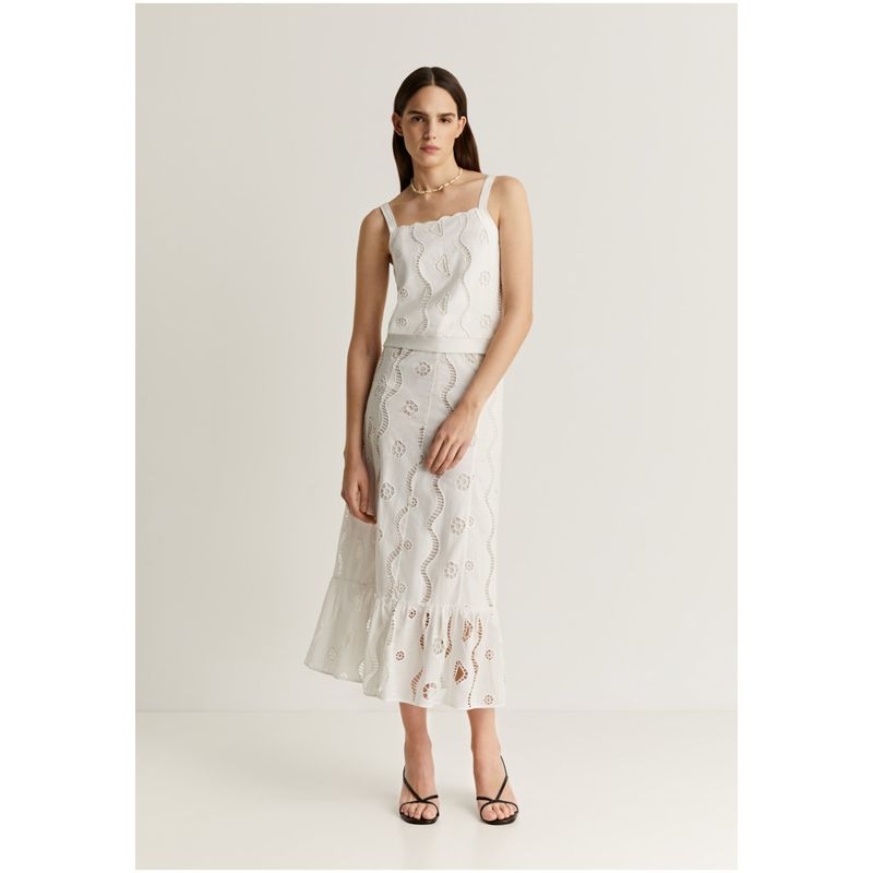 SCALPERS - Falda Midi Bordado Inglés White