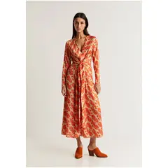 SCALPERS - Vestido Midi Étnico Nudo Orange
