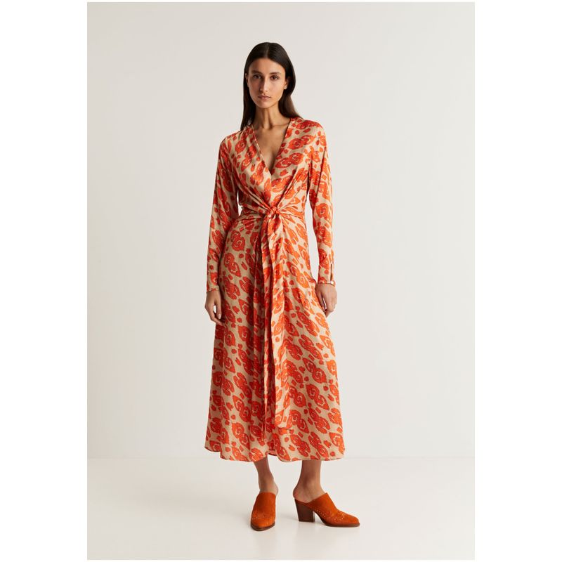 SCALPERS - Vestido Midi Étnico Nudo Orange