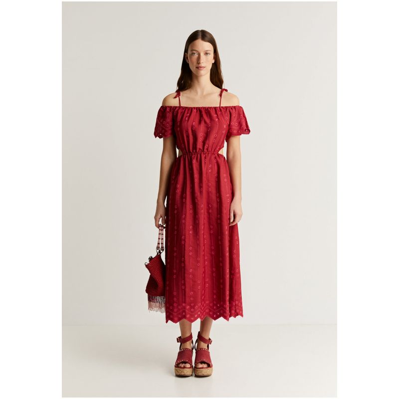 SCALPERS - Vestido Bordado Hombro Descubierto Cherry