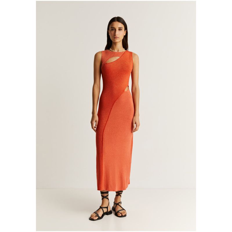 SCALPERS - Vestido Midi Punto Lurex Orange