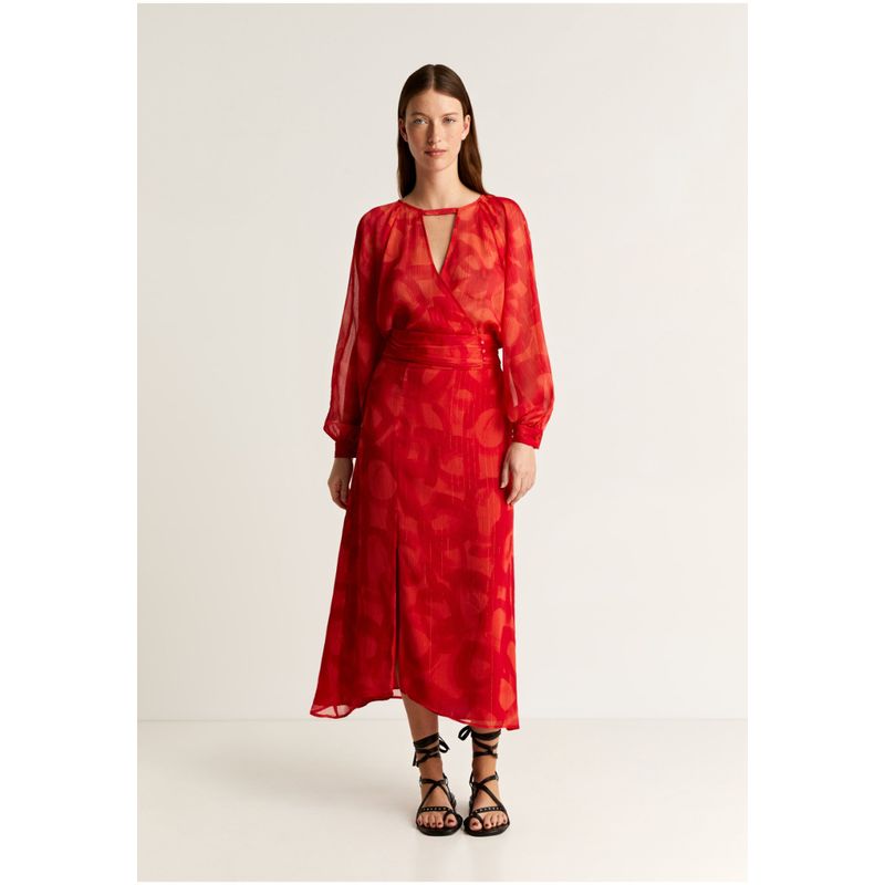 SCALPERS - Falda Fluida Abertura Lurex Red