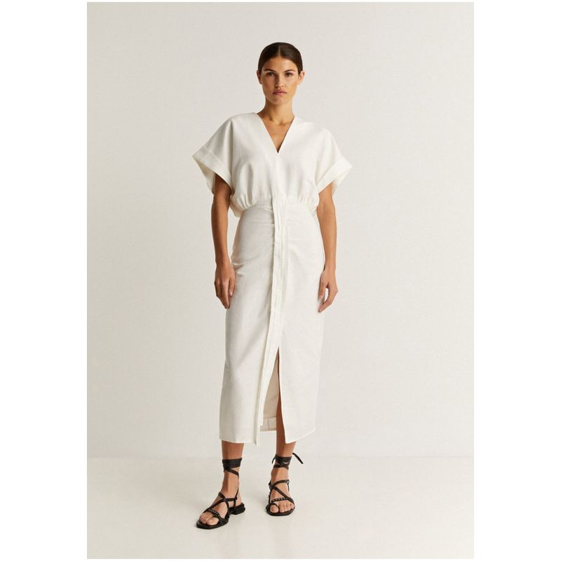 SCALPERS - Vestido Lino Frunces White