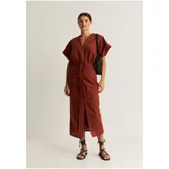 SCALPERS - Vestido Lino Frunces Terracotta