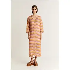 SCALPERS - Vestido Midi Crochet Multicolor Terracotta