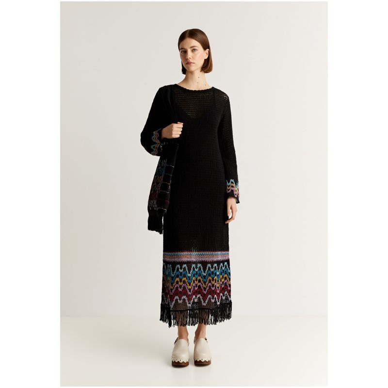 SCALPERS - Vestido Crochet Detalle Flecos Black