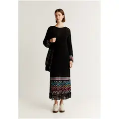 SCALPERS - Vestido Crochet Detalle Flecos Black