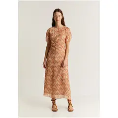 SCALPERS - Vestido Midi Frunce Frontal Natural