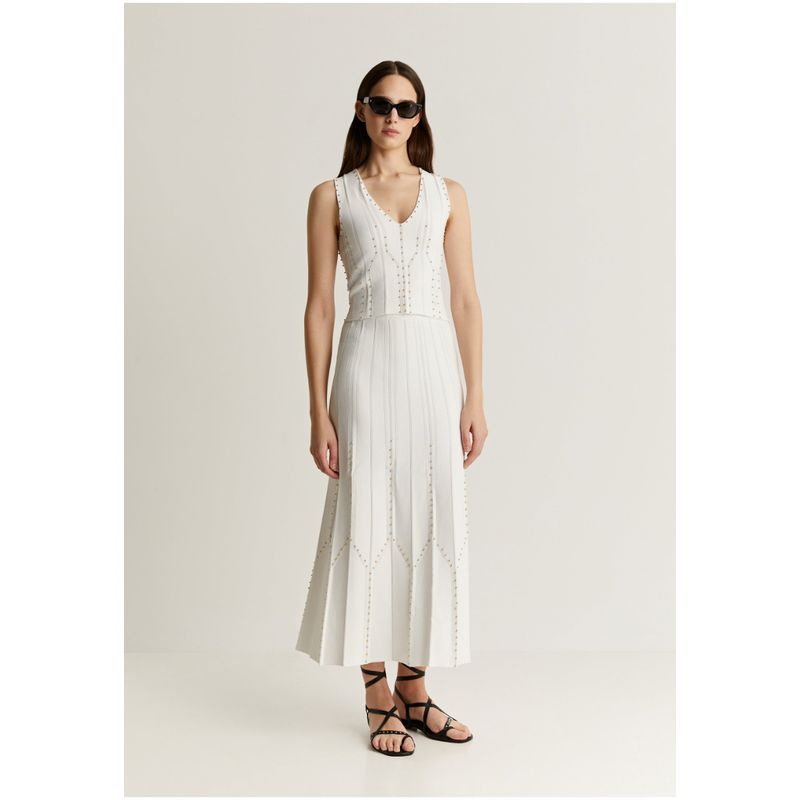 SCALPERS - Falda Punto Midi Tachuelas White
