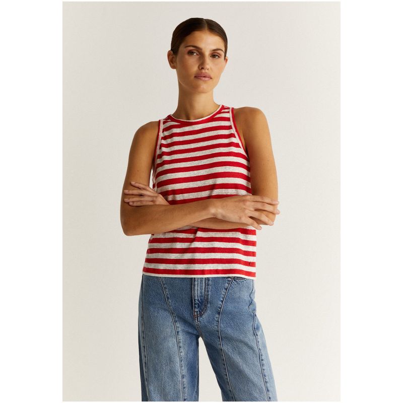 SCALPERS - Polera Tank Lino Rayas Red Stripes