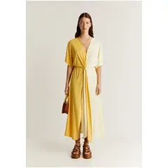 SCALPERS - Vestido Midi Cupro Bicolor Light Yellow
