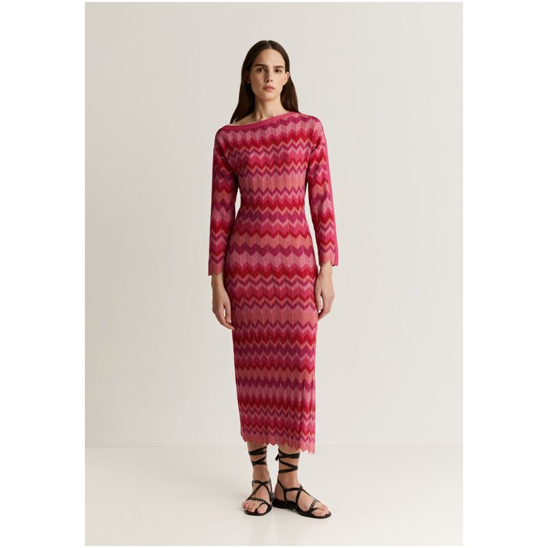 SCALPERS - Vestido Midi Punto Zigzag Lurex Pink