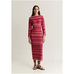 SCALPERS - Vestido Midi Punto Zigzag Lurex Pink