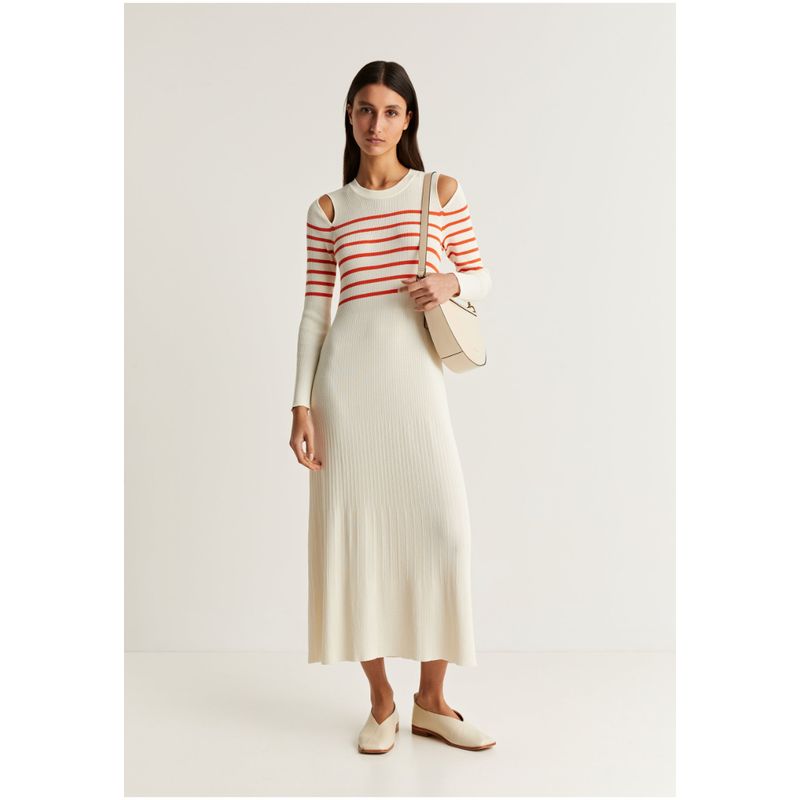 SCALPERS - Vestido Punto Canalé Aberturas Orange Stripes