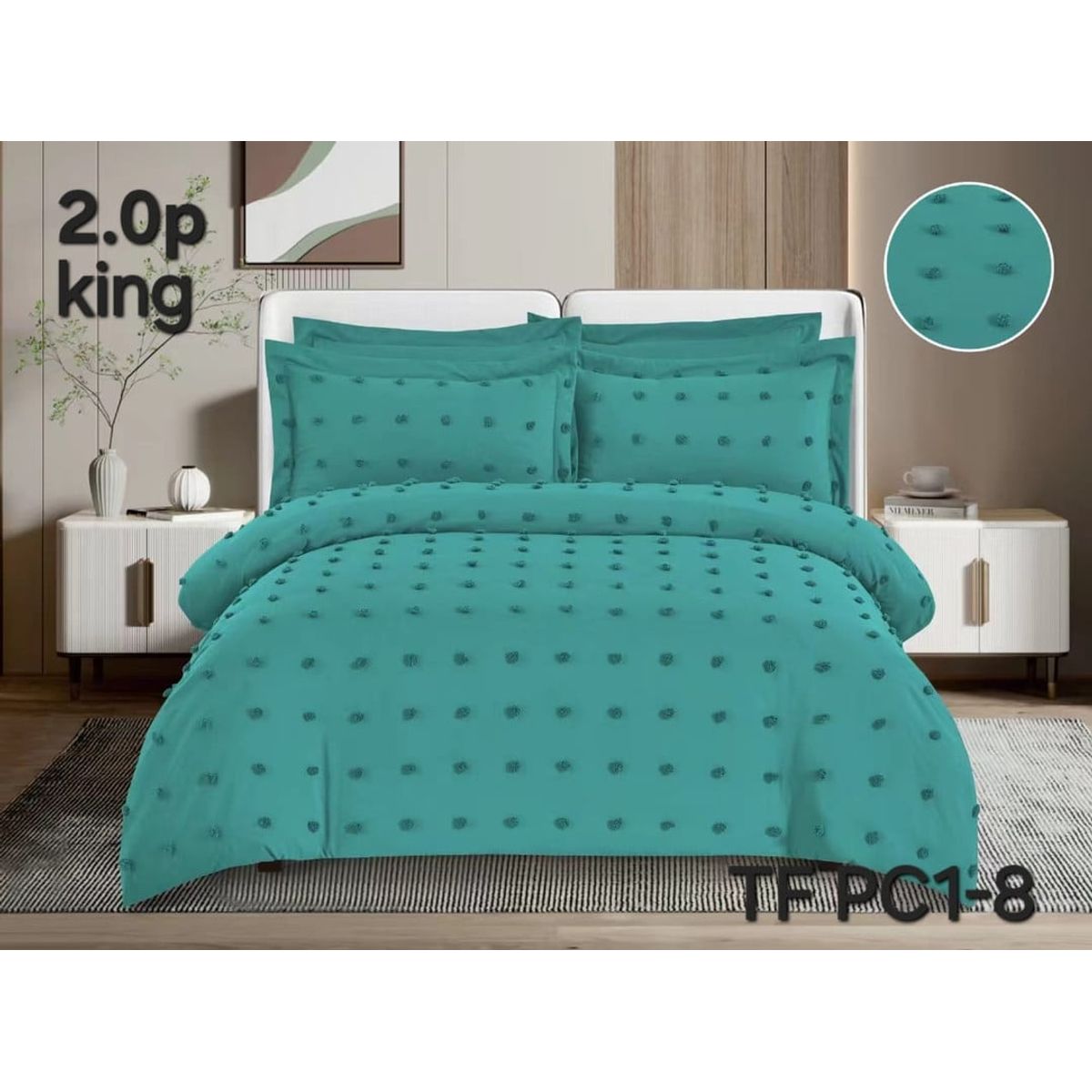 ANGELES DEL HOGAR - CUBRECAMA SEMI ACOLCHADO KING TURQUESA