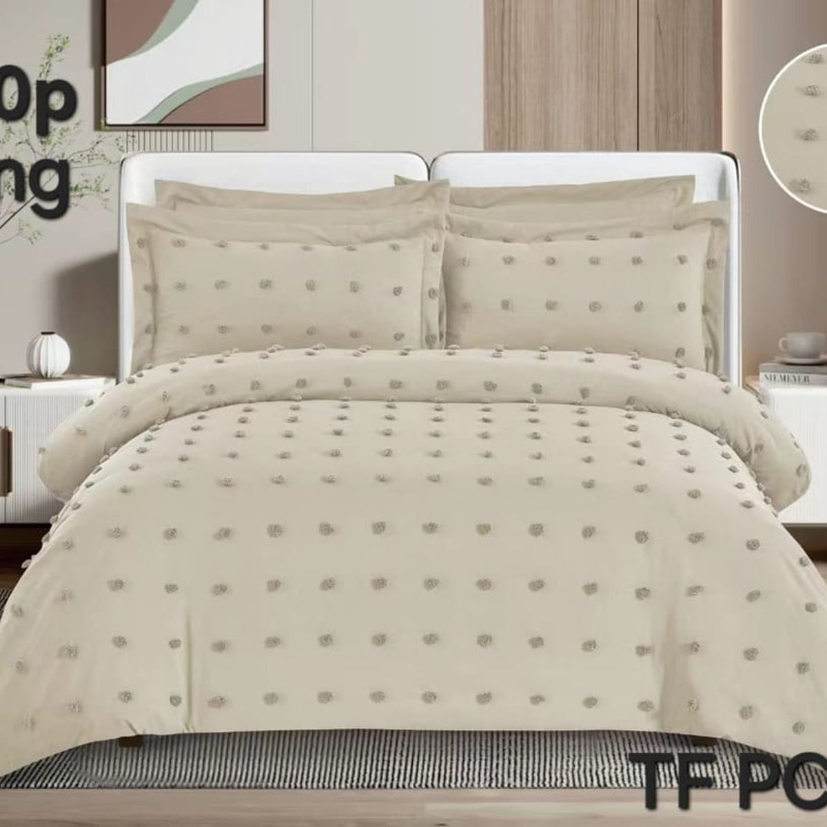 ANGELES DEL HOGAR - CUBRECAMA SEMI ACOLCHADO 2 PLAZA BEIGE