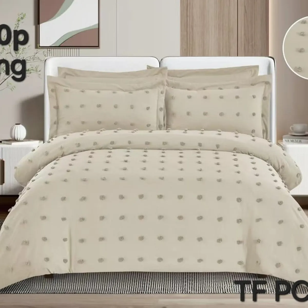 ANGELES DEL HOGAR - CUBRECAMA SEMI ACOLCHADO KING BEIGE