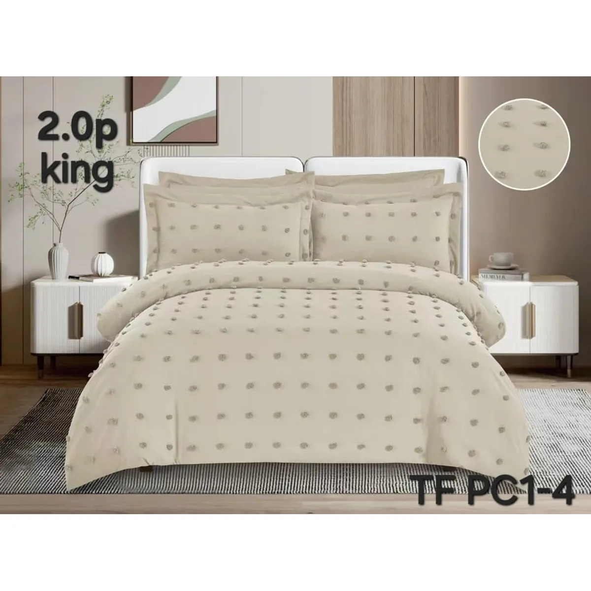 ANGELES DEL HOGAR - CUBRECAMA SEMI ACOLCHADO KING BEIGE