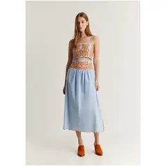SCALPERS - Falda Detalle Bordado Cintura Light Blue