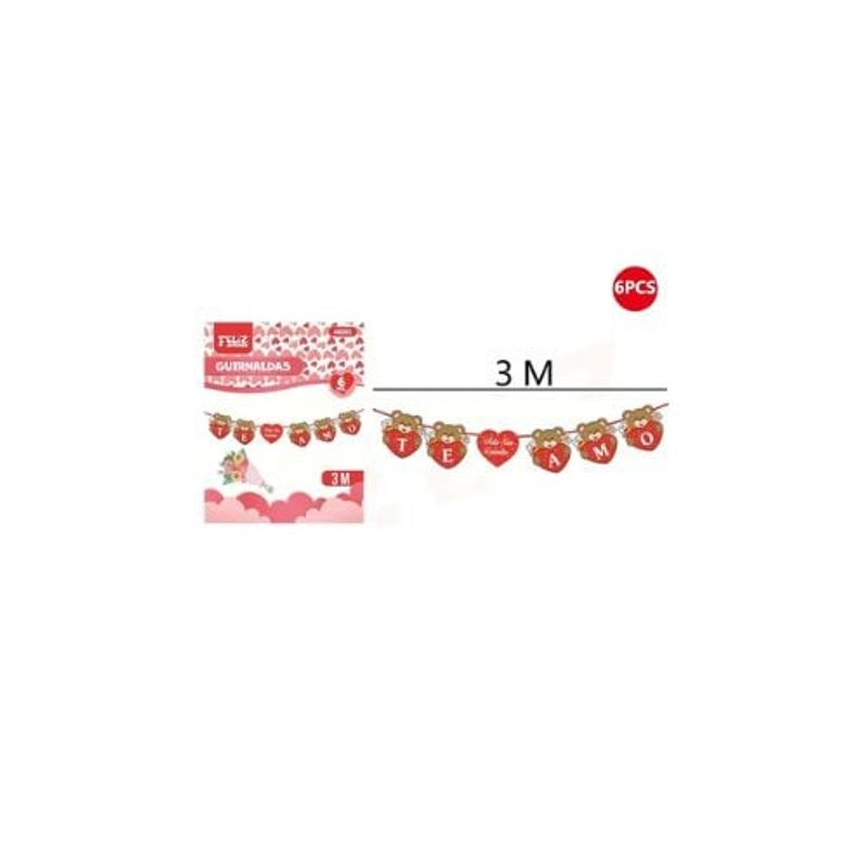 GENERICO - Guirnalda San Valentin Osos 3 M 6 Pcs