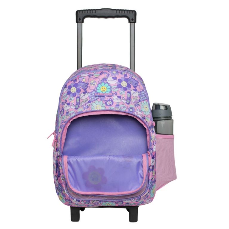 Mochila Ruedas Infantil Chips Emoticones Rosado Rosa TALLA UNICA