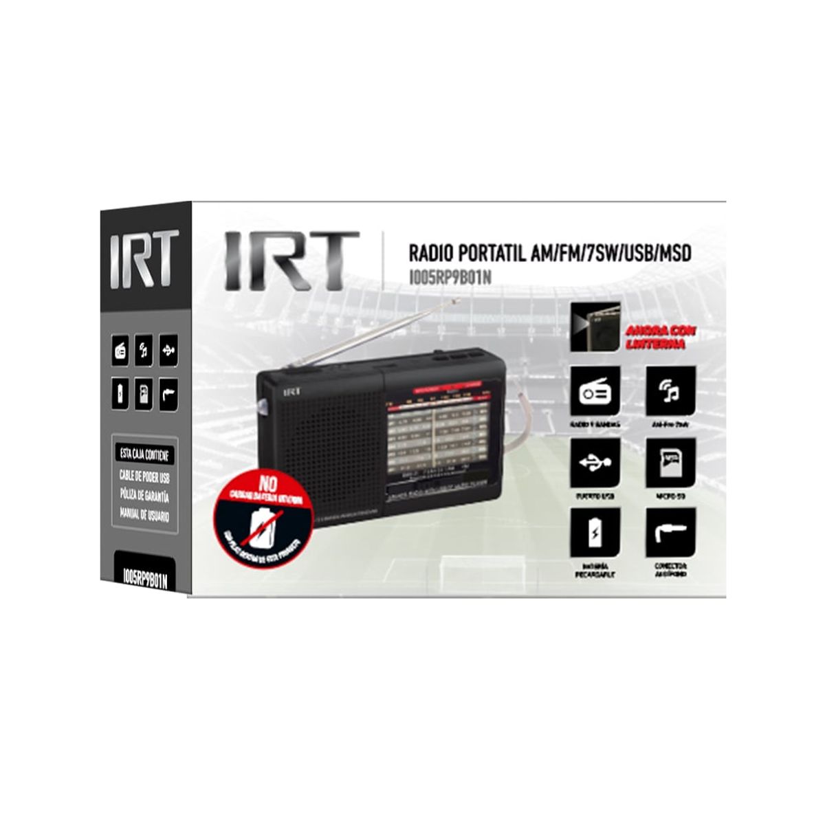 IRT - Radio Portatil IRT AM/FM/SW/USB/MSD 9 bandas Recargable