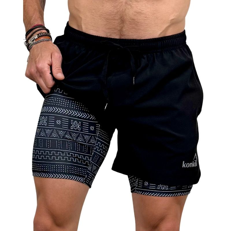 KONKO ACTIVE - Short Deportivo Cierre Con Calza 2 en 1 Africa Hombre Konko