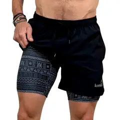 KONKO ACTIVE - Short Deportivo Cierre Con Calza 2 en 1 Africa Hombre Konko