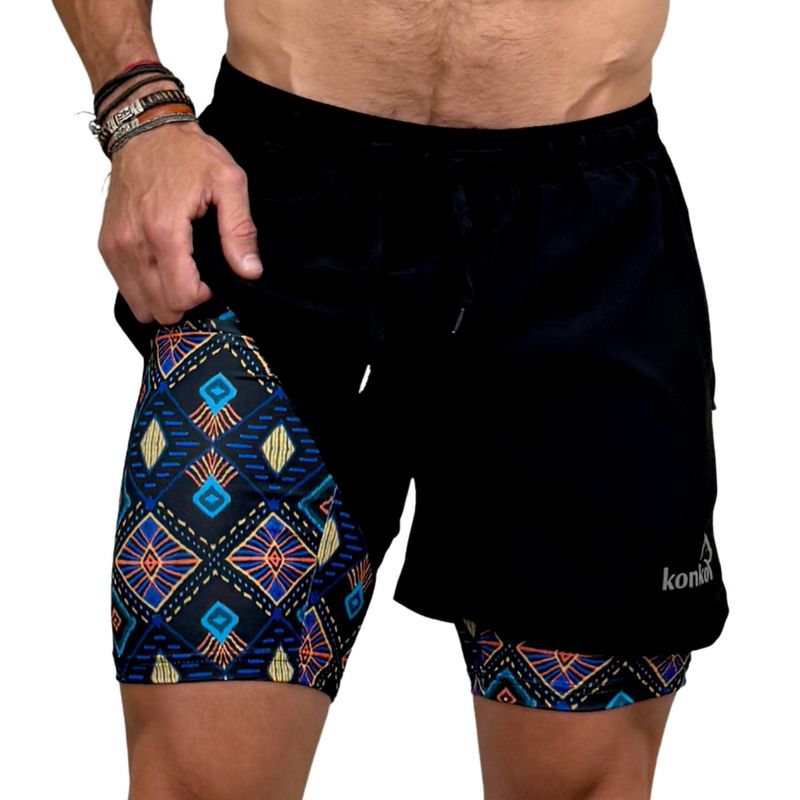 KONKO ACTIVE - Short Deportivo Cierre Con Calza 2 en 1 Tribal Hombre Konko
