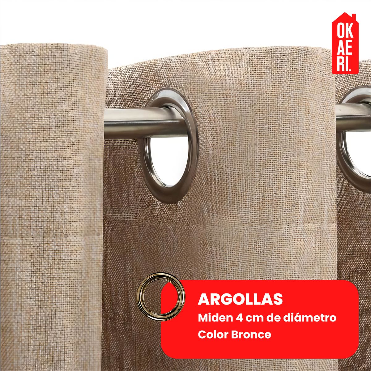 OKAERI - Cortina Blackout 100% 1 Paño 140x230cm Textura Lino - Blanco