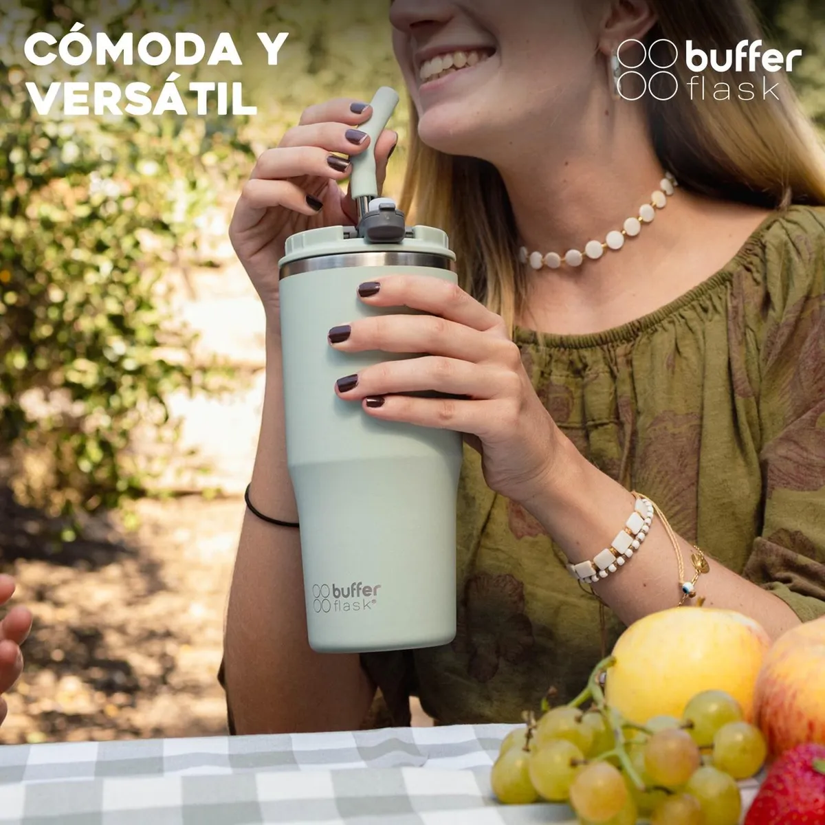 BUFFER FLASK - Mug Vaso Termo Agua Cafe 700ml AceroInox +Tapas - Verde