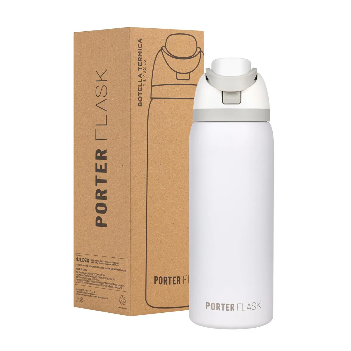 BUFFER FLASK - Termo Botella Agua Termica Porter Flask 1L Inox - Blanco