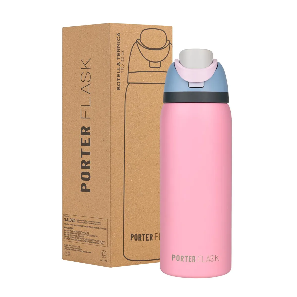 BUFFER FLASK - Termo Botella Agua Termica Porter Flask 1L Inox - Rosa