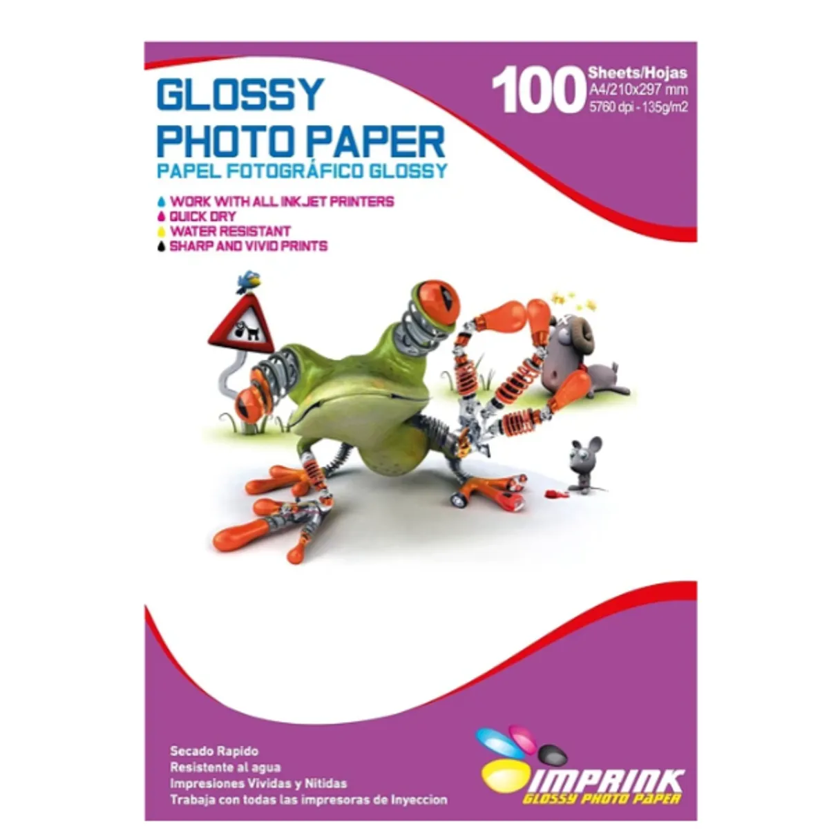 IMPRINK - Papel Fotografico Glossy Brillante A4 135grs 100hjs Imprink
