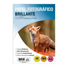ADETEC - PAPEL FOTOGRAFICO INKJET - A4 BRILLANTE 180 GR 20 HOJAS