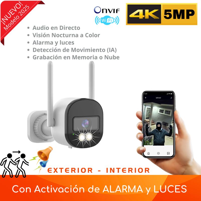 D MOTICA - Mini Cámara Seguridad Wifi Inteligente 4K 5MP - Audio y Detección Movimiento