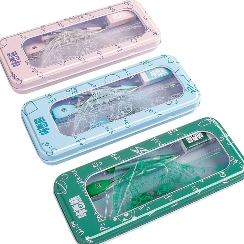 OEM - Set Compas Reglas y Goma En Caja 3 colores surtidos