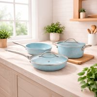 Set de 3 Sartenes Interior Cerámico Antiadherentes de 24cm + Tapa de Vidrio Templado