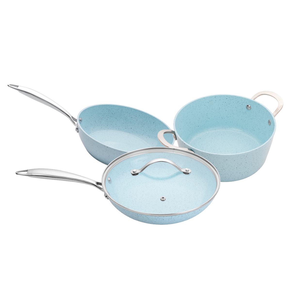 XTREM COOK - Set de 3 Sartenes Xtrem Cook Interior Cerámico Antiadherentes de 24cm + Tapa de Vidrio Templado