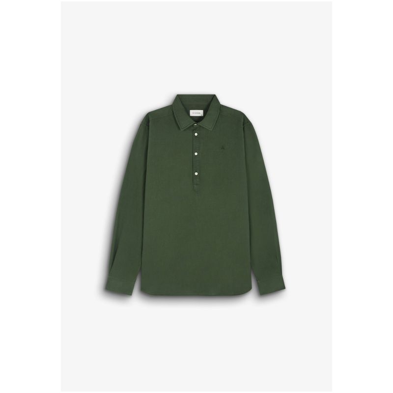 SCALPERS - Linen Blend Polera Shirt Dark Khaki
