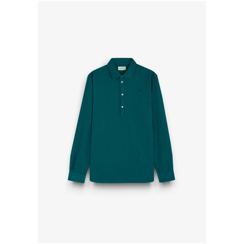 SCALPERS - Linen Blend Polera Shirt Greyish Blue