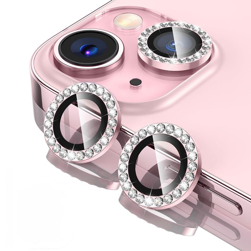 GENERICO - Protector De Lentes Diamante Para iPhone 15-15 Plus - Rosa