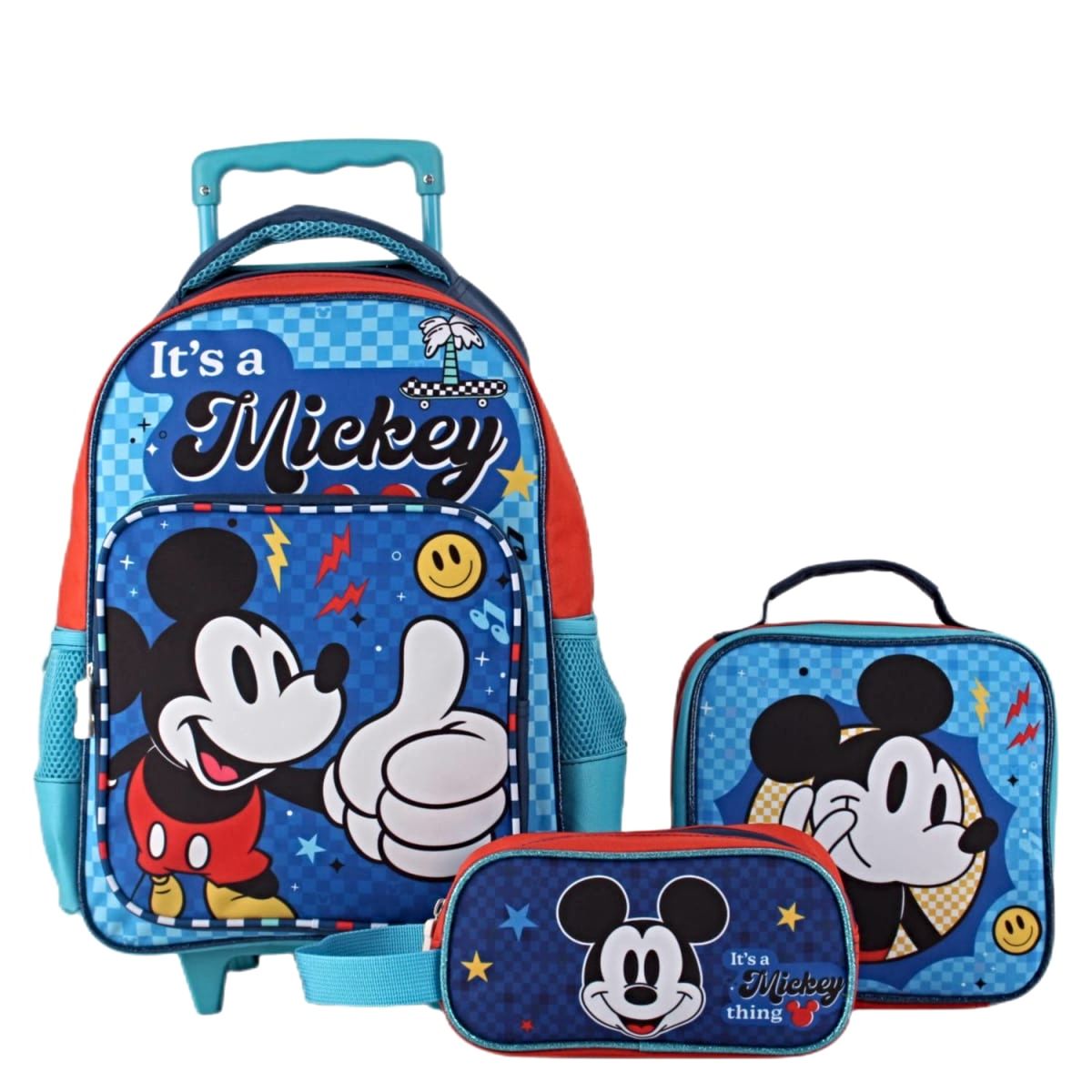 GENERICO - SET ESCOLAR DE MOCHILA CON RUEDAS + ESTUCHE + LONCHERA A5